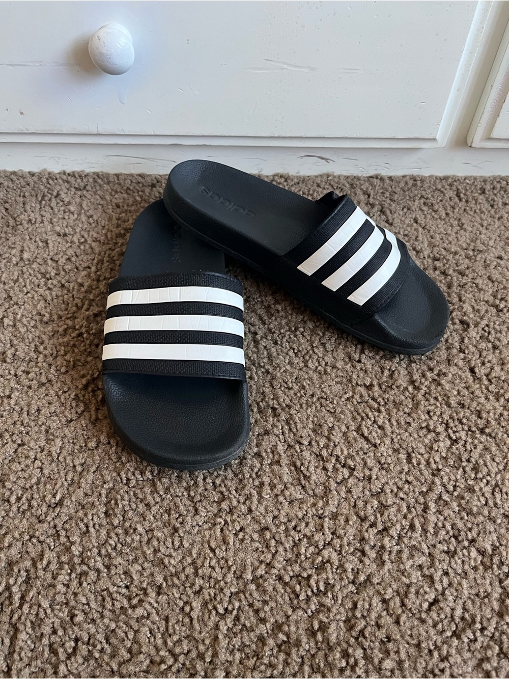 adidas Black and White Three-Stripe Slide Sandals